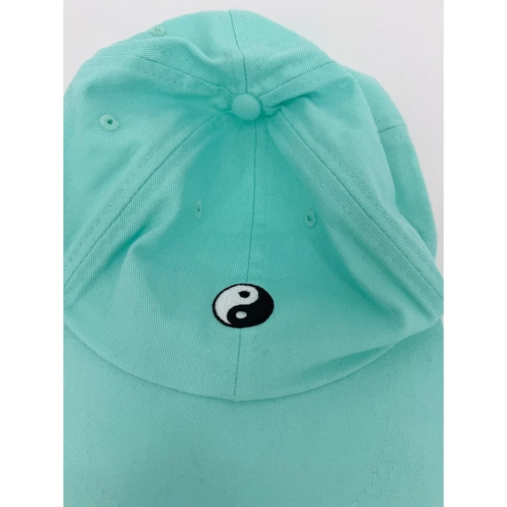 Yin Yang Embroidered Mint Green Cotton Baseball Cap Adjustable Hat One Size